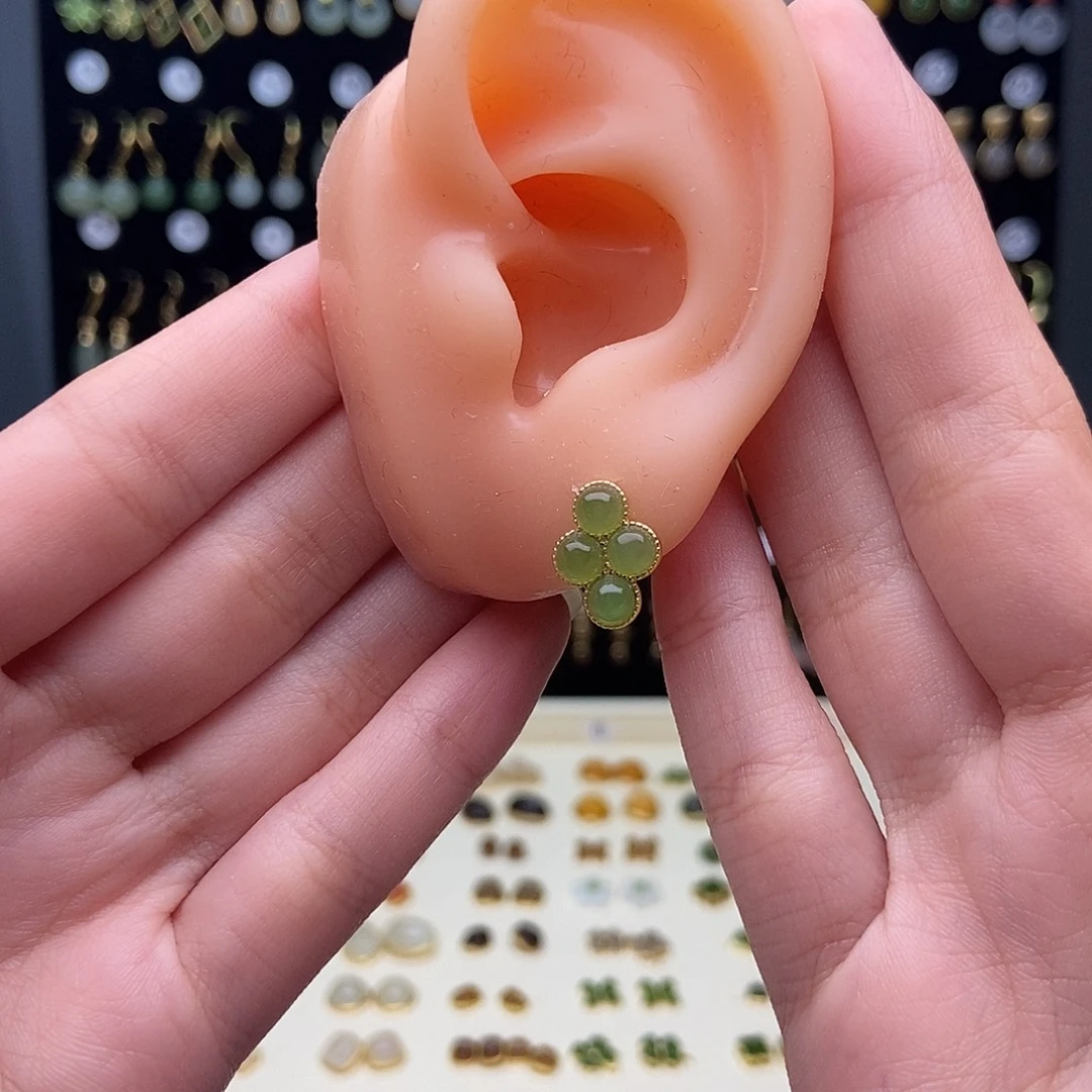 和田玉（碧玉）银S925镶嵌耳饰