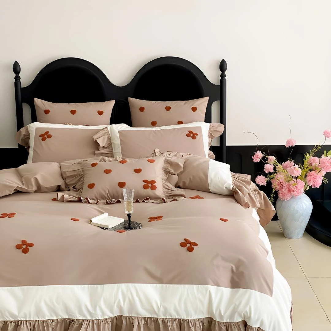 轻奢少女心全棉水洗棉四件套浪漫毛巾绣花边被套学生纯棉床上用品