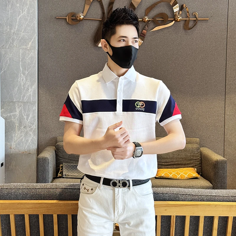 2025男士POLO衫夏季新款翻领男装韩版撞色时尚轻奢商务修身百搭