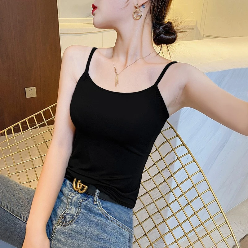 黑色莫代尔吊带女夏季外穿网红美背背心内搭薄款设计感打底上衣潮