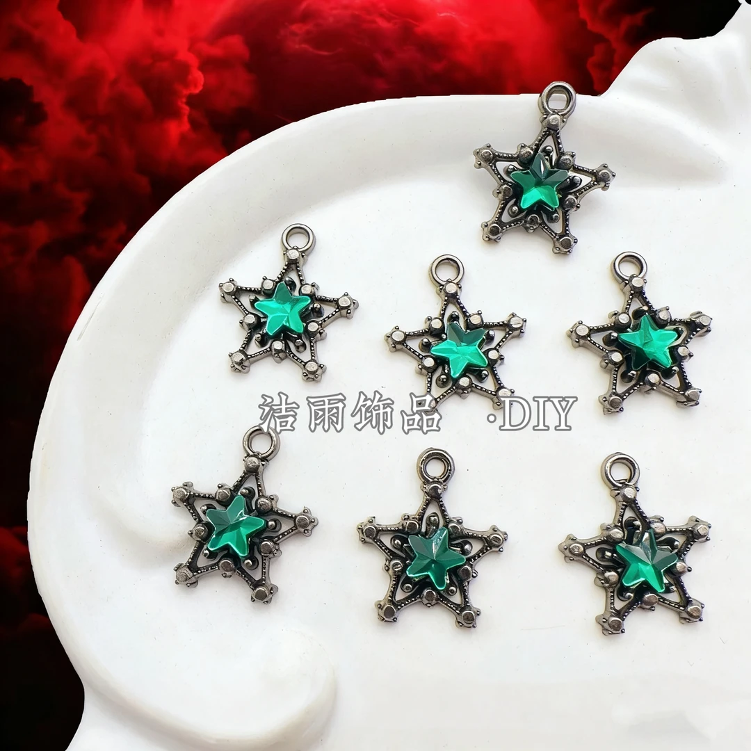 (洁雨饰品 DIY)  P721  暗黑风黑底墨绿色五角星挂坠diy饰品配件