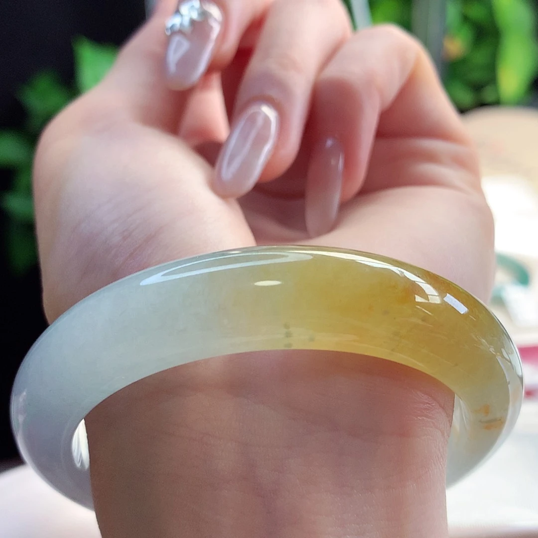 未镶嵌手镯翡翠天然A货翡翠56-57冰透蛋糖黄心特色镯23号