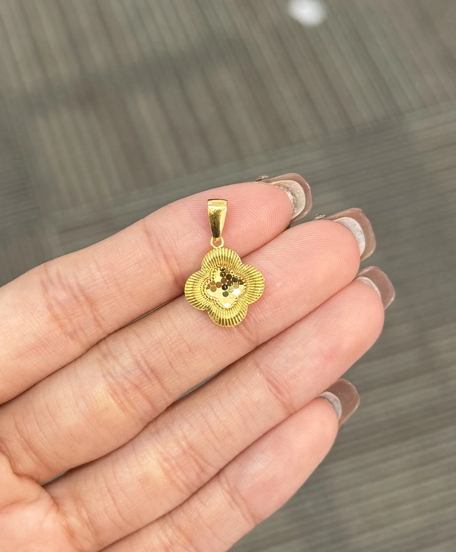 足金999 猫眼鱼鳞四花吊坠