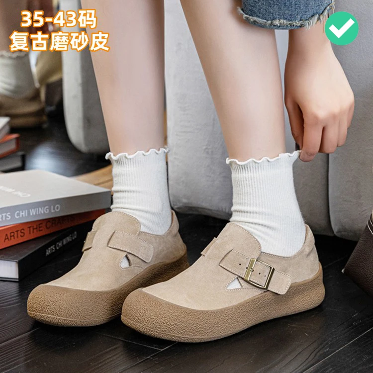 2025反绒磨砂牛皮勃肯鞋耐脏色大头丑萌鞋复古大码单鞋女41-42-43
