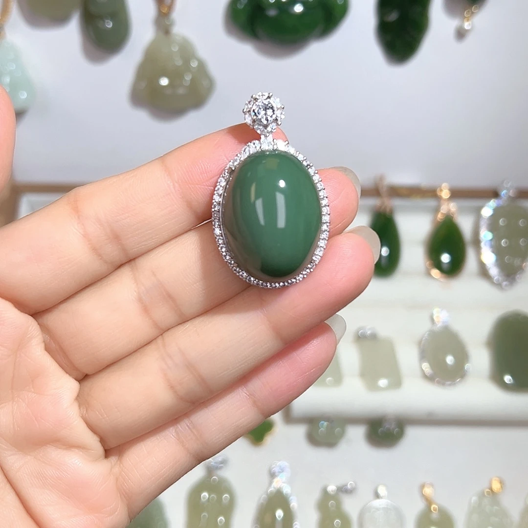 和田玉（碧玉）银S925镶嵌颈饰