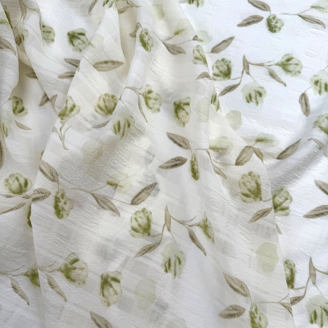 【焙焙家】水墨晕染三格喷工艺 春天的花  新中式连衣裙面料