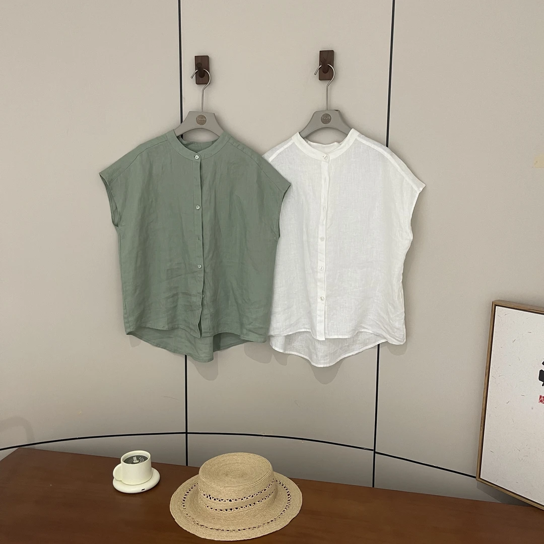 FUJIA STYLE新款韩版简约纯色时尚无袖衬衫C250608