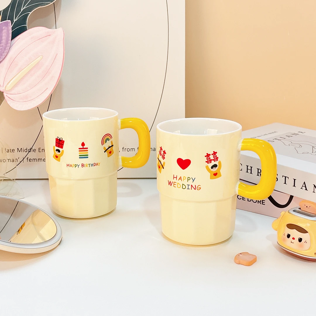 SEEIU MUG潮流陶瓷杯子可爱马克杯新婚伴手礼宝宝生日礼物喝水杯