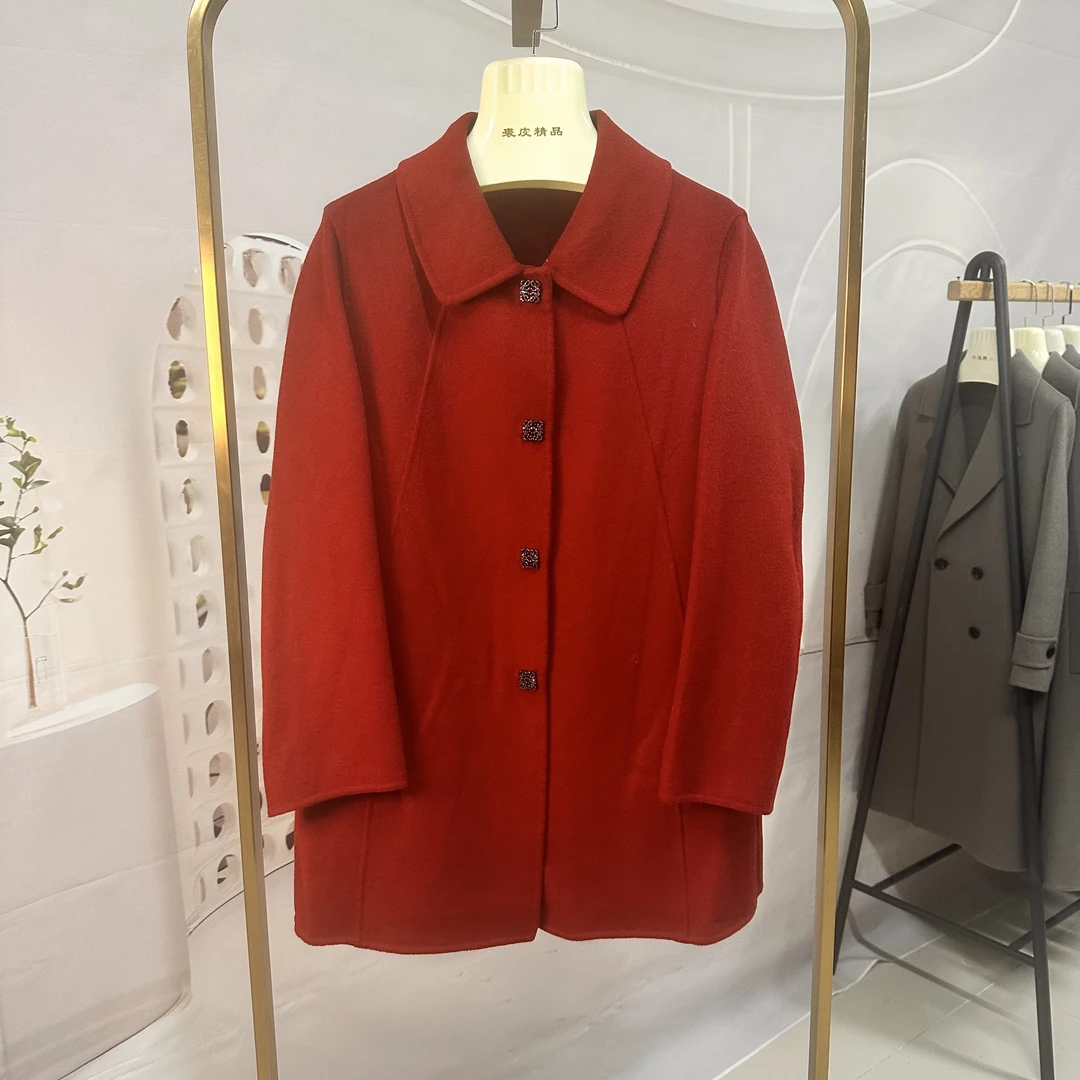 厚中长款秋冬毛呢外套翻领女装双面呢休闲外套气质百搭