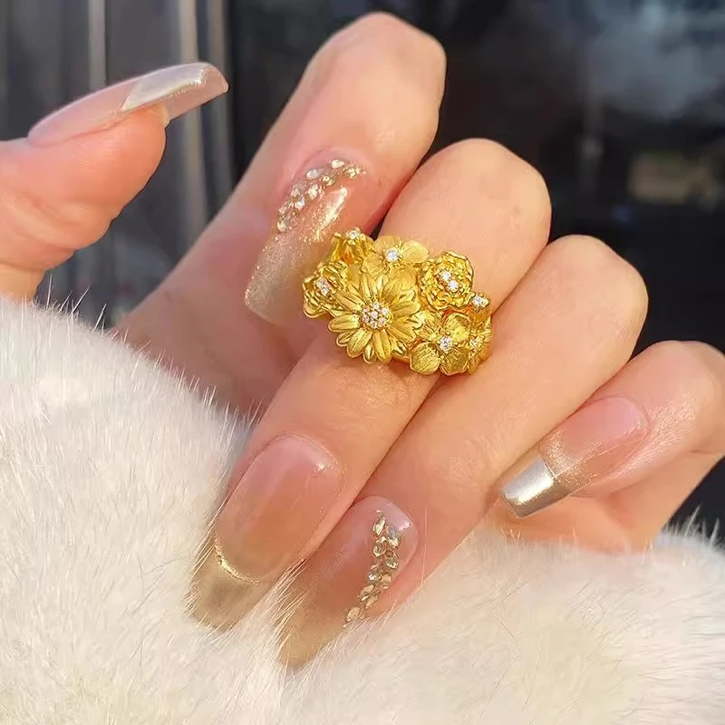 铜合金戒指 镶钻繁花锦簇戒指-5010