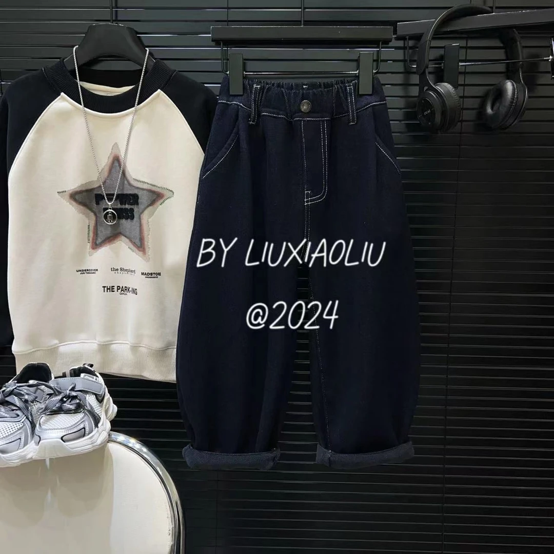 杭州六小六正版 BY LIUXIAOLIU秋冬季儿童加绒牛仔裤12218