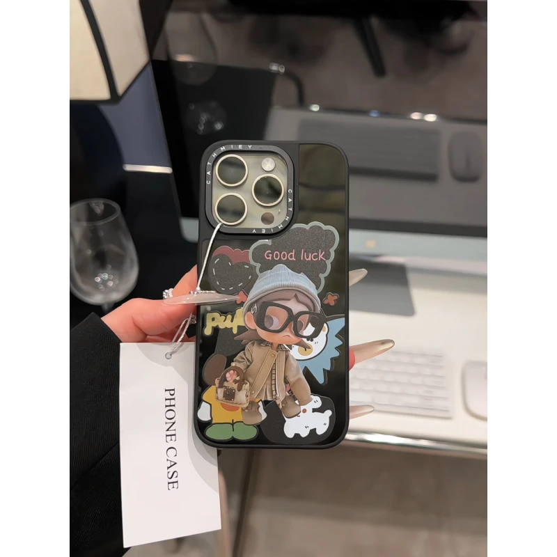 卡通嘎子姐适用苹果16pro黑边手机壳iPhone15镜面12女可爱ins风14