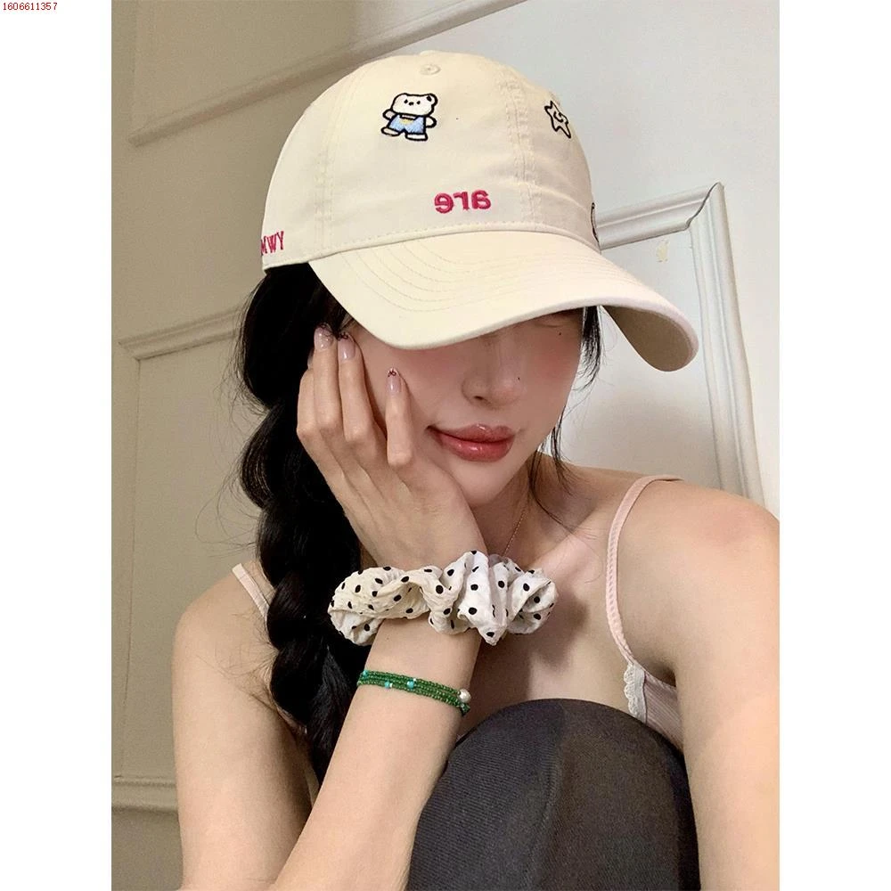 小熊刺绣棒球帽女2025新款宽帽檐显脸小鸭舌帽韩版百搭大头围帽子