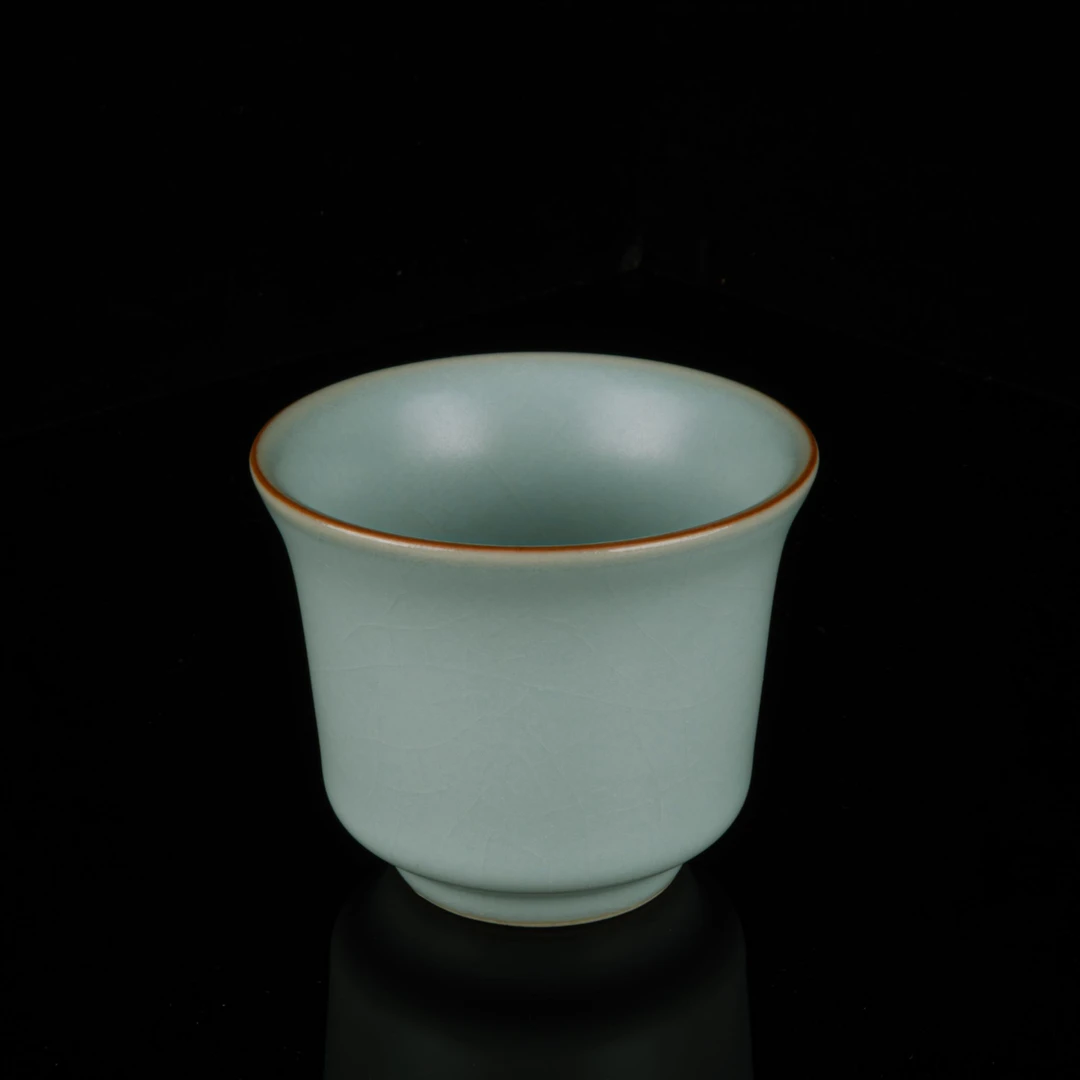 圆融钟式杯汝窑天青色手工茶杯陶瓷茶杯可养开片家用品茗主人杯