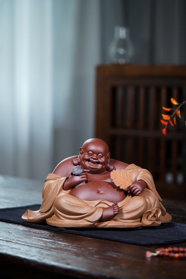 泥生大家（福在眼前）大弥勒 原矿底槽清＋黄段紫砂雕塑摆件30 18 18