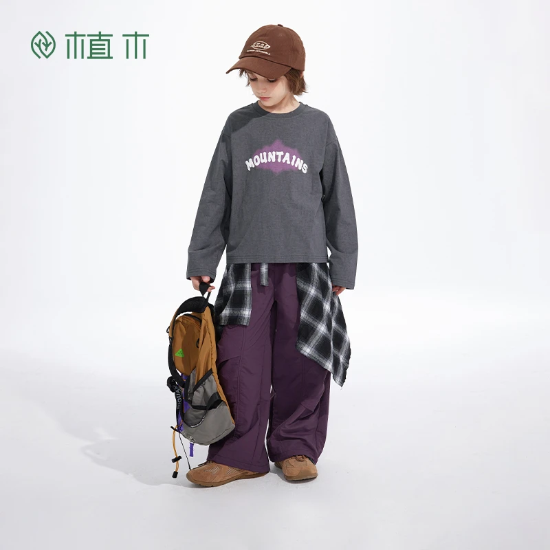 植木童装男童T恤2025春季新款中大童做旧印花长袖上衣儿童T恤潮