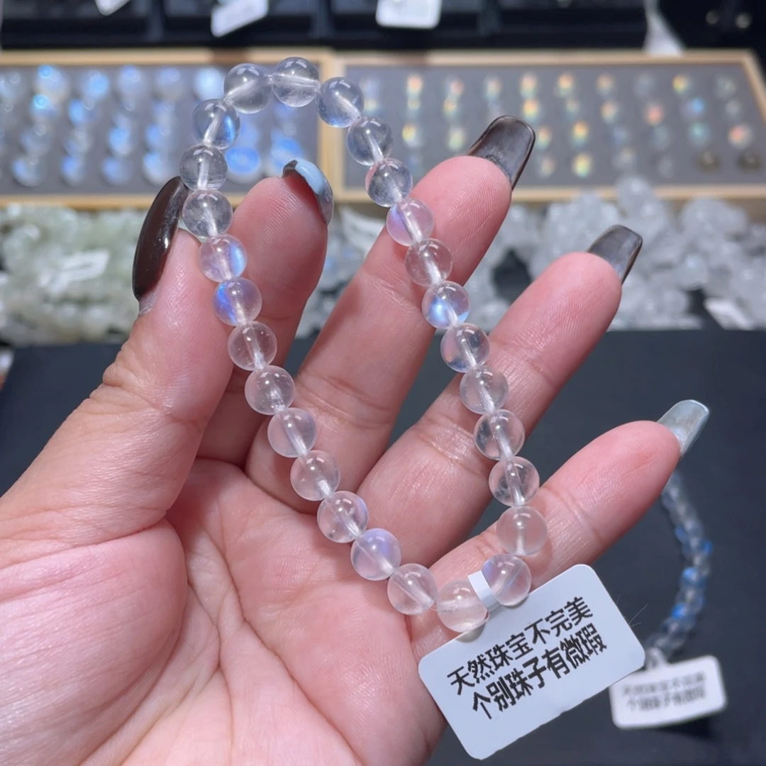 n***）未镶嵌长石手链蓝月光手链7mm