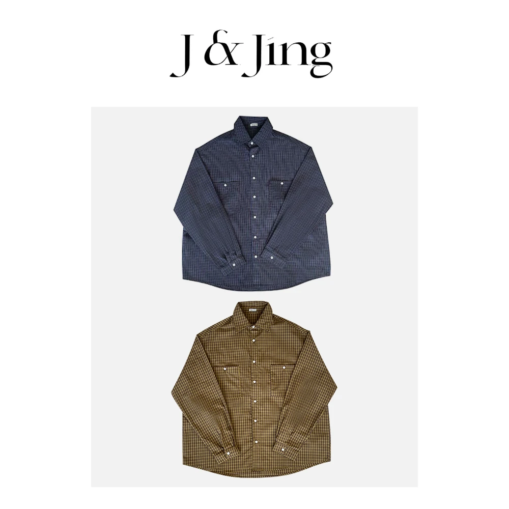 J&Jing-「琥珀流光」-韩系oversize百搭时尚宽松格子衬衣E341