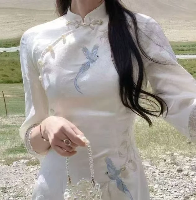 【洛神】新中式白色中国风常规款旗袍少女秋季秋冬日常