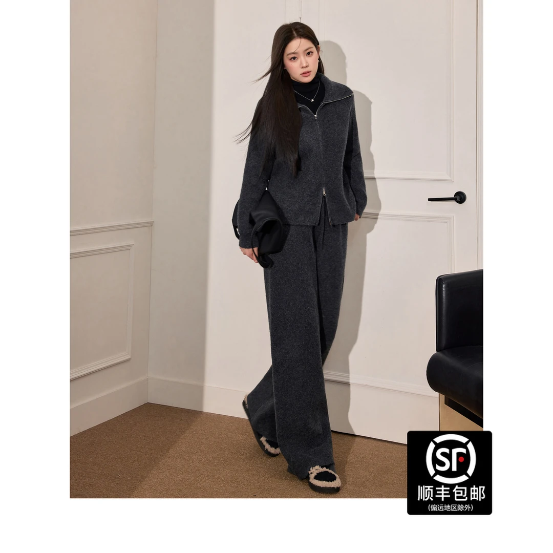 蓝语大码女装绵羊毛混纺针织毛衣保暖直筒裤冬季穿搭一整套高级感
