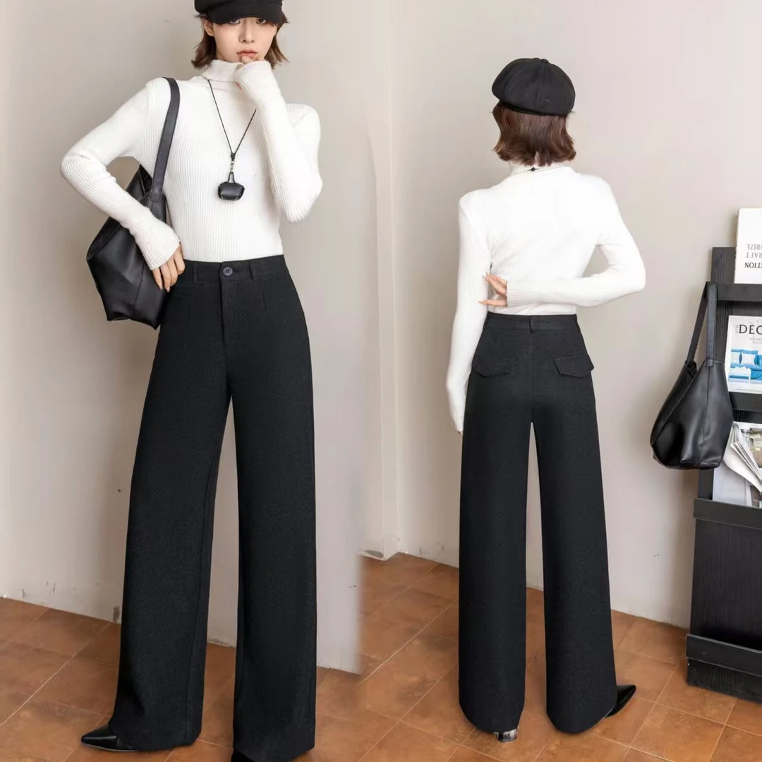 高腰羊毛女士秋冬垂感显瘦百搭直筒裤