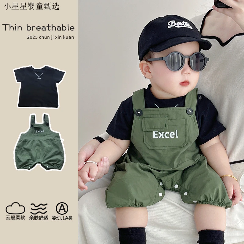 【T恤+背带裤套装】婴幼儿衣服两件外出服新生儿男女宝宝洋气夏季潮
