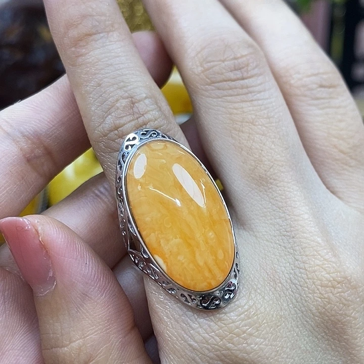 琥珀银S925镶嵌手镯戒指