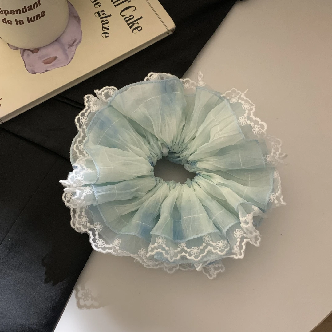 法式高级浪漫薄荷海盐风蕾丝复古发圈发饰头饰韩系氛围感小众发圈