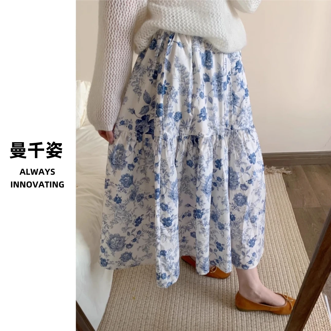 精梳棉碎花半身裙高腰显瘦早秋新款森系时尚法式碎花裙百搭减龄裙