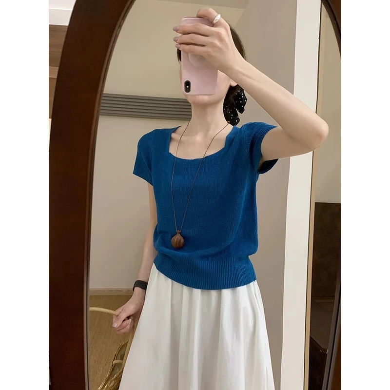 夏季洋气时髦衣服T恤短袖针织衫女款爆款2025新款时尚短款上衣薄