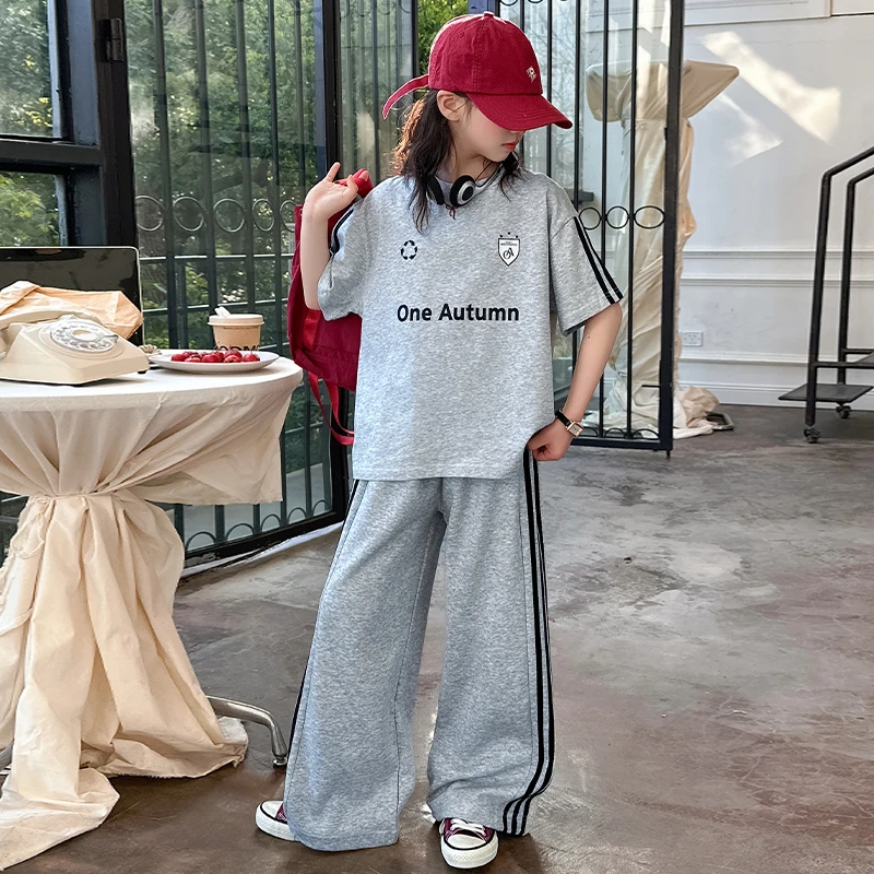 女童夏季套装2025新款洋气中大童6到12岁宽松休闲女孩运动两件套