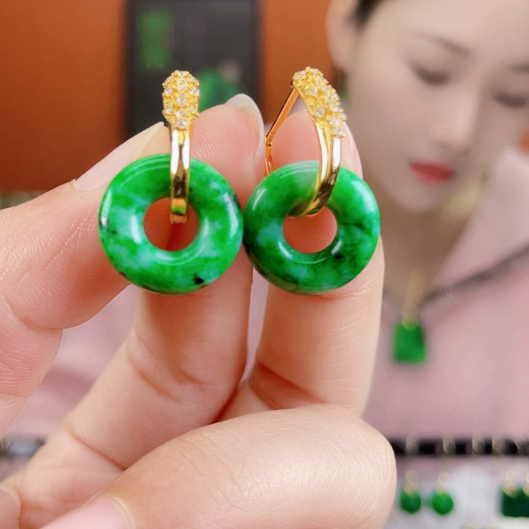 翡翠银S925镶嵌耳饰