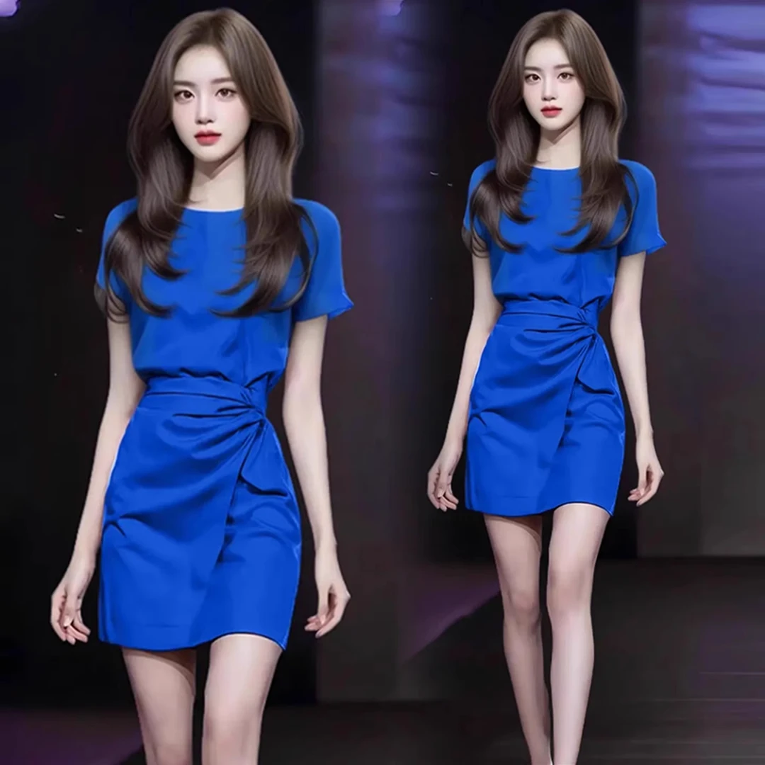 拉夏贝尔法式气质短裙女2025夏季新款爆款褶皱收腰减龄显瘦连衣裙