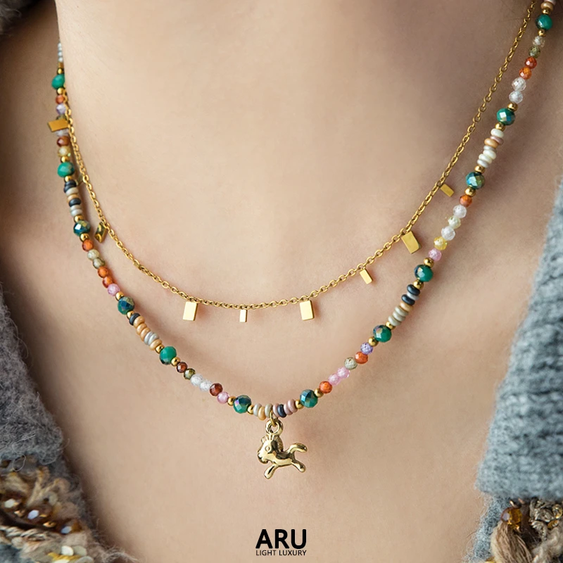 钛钢项链 【快乐小马】时尚百搭甜美ins风项链小众个性彩色锁骨链