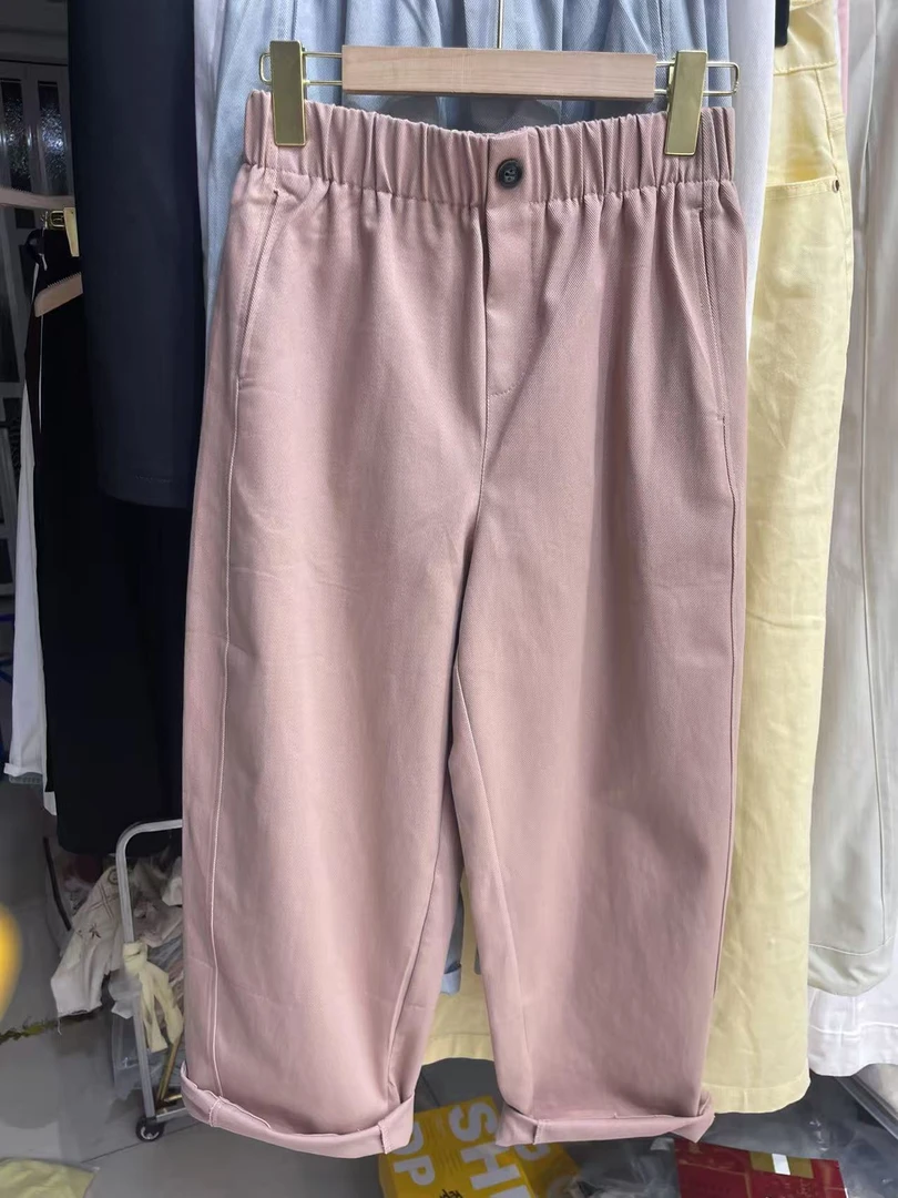 【Wang范范】时尚简约百搭显瘦一粒扣彩色九分哈伦裤