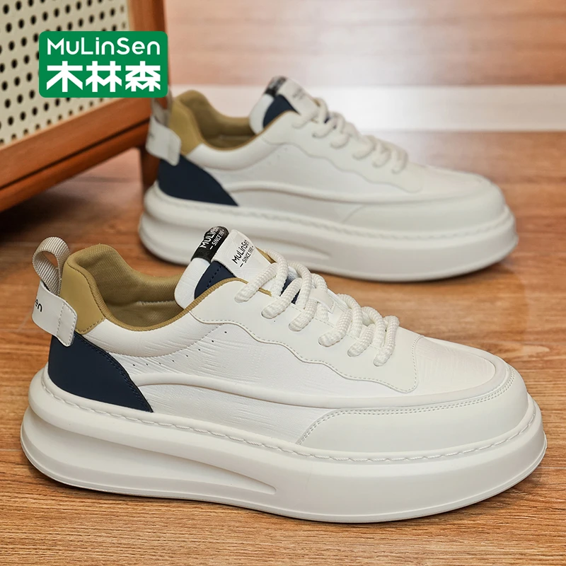 木林森男士板鞋2025新款秋季青少年休闲厚底增高耐磨百搭小白潮鞋