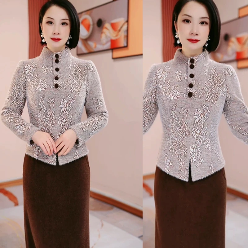 贵妃绒修身显瘦连衣裙2025秋冬新款气质高雅大方H5B336时尚妈妈装