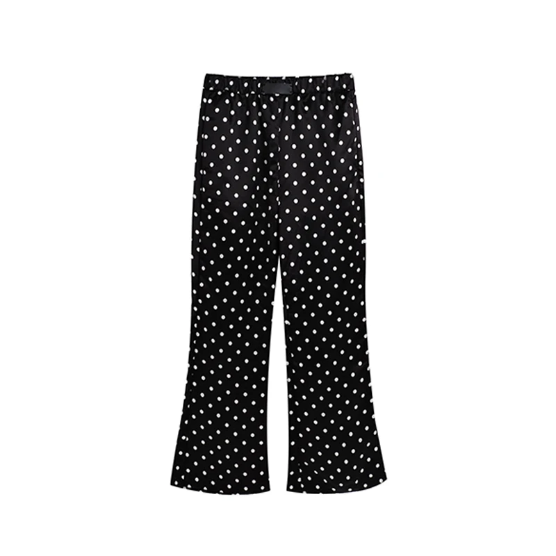 法式复古纯色高腰直筒波点裤女2025夏季新款气质减龄微喇休闲长裤