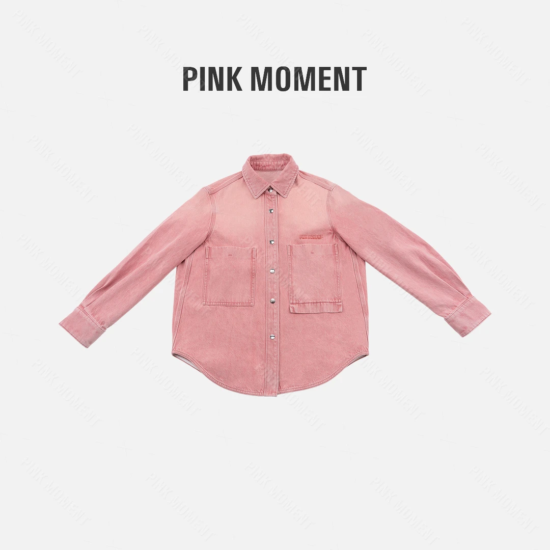 PM王囡囡 粉色字母不规则边牛仔外套 ND1C1227
