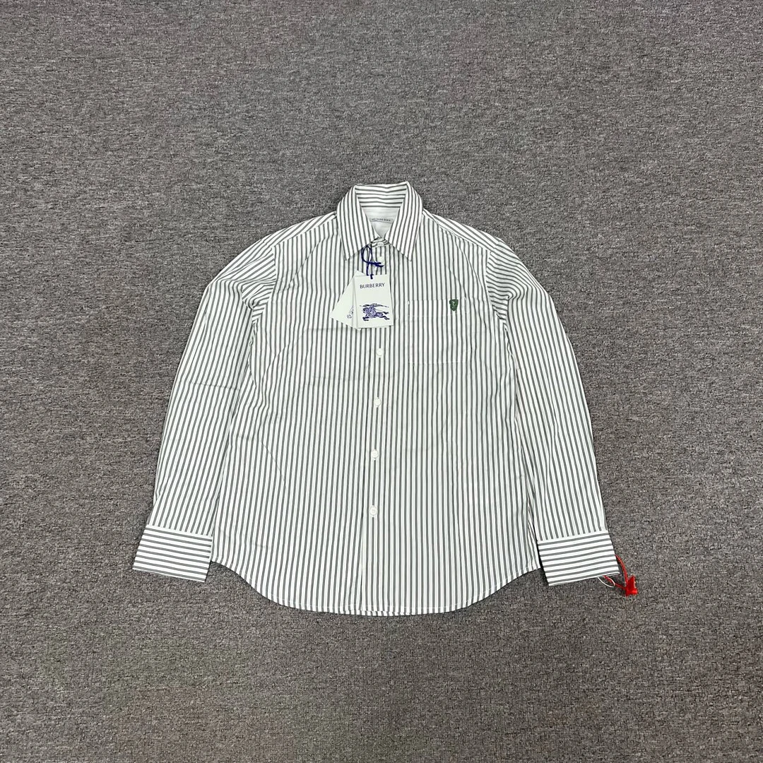 未使用 BURBERRY/博柏利 25新款 刺绣logo条纹长袖衬衫 uk8