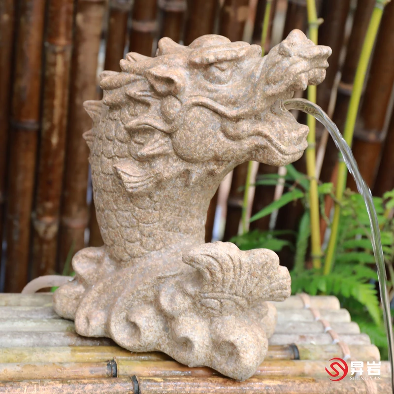 昇岩新中式龙头吐水庭院造景装饰流水摆件庭院装饰龙头鱼