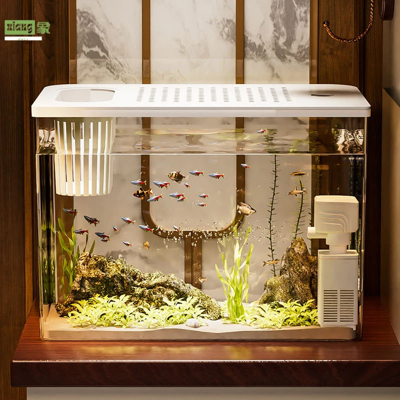 鱼缸水族箱桌面生态金鱼缸塑料高透明家用客厅造景中小型懒人鱼缸