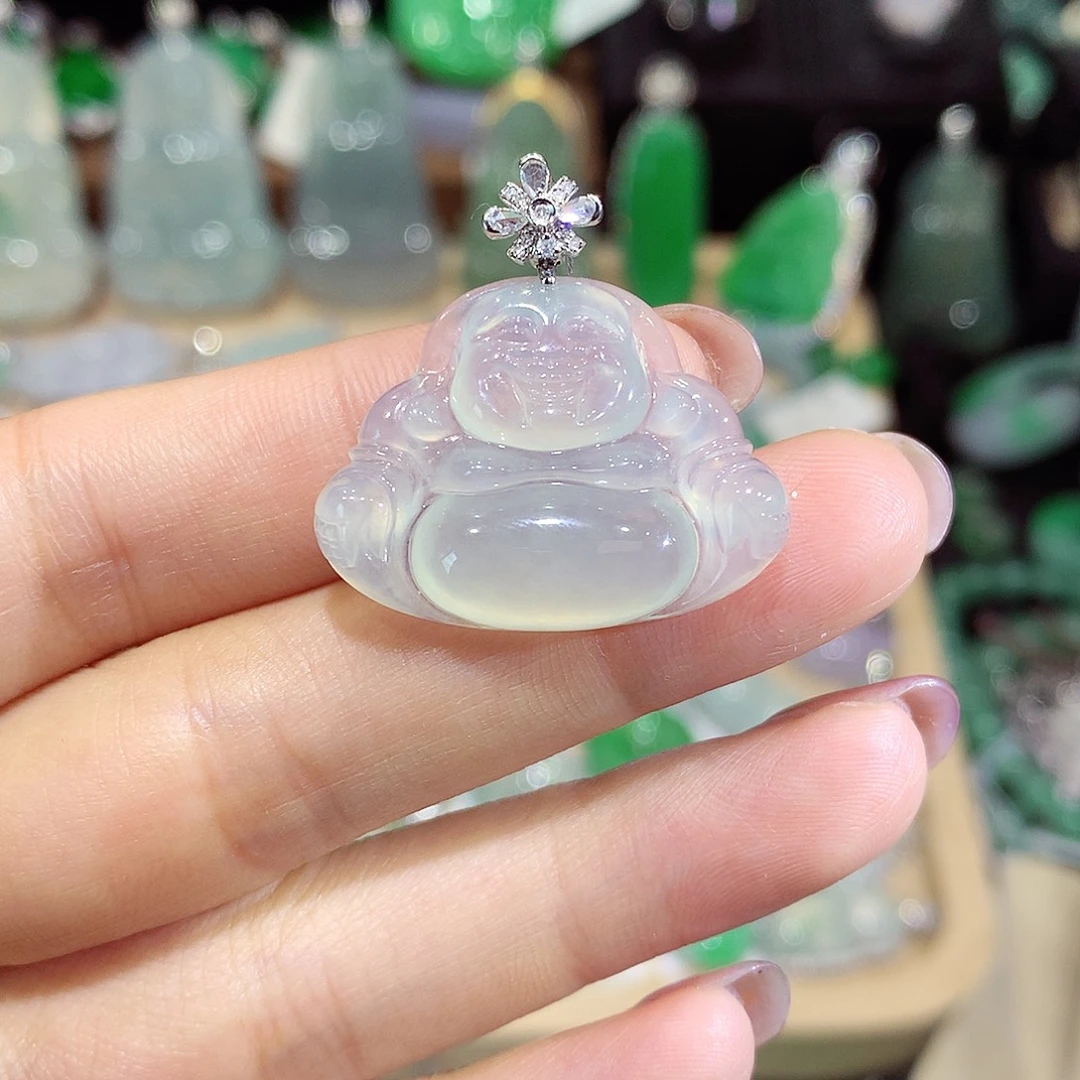 颈饰18K金镶嵌翡翠佛