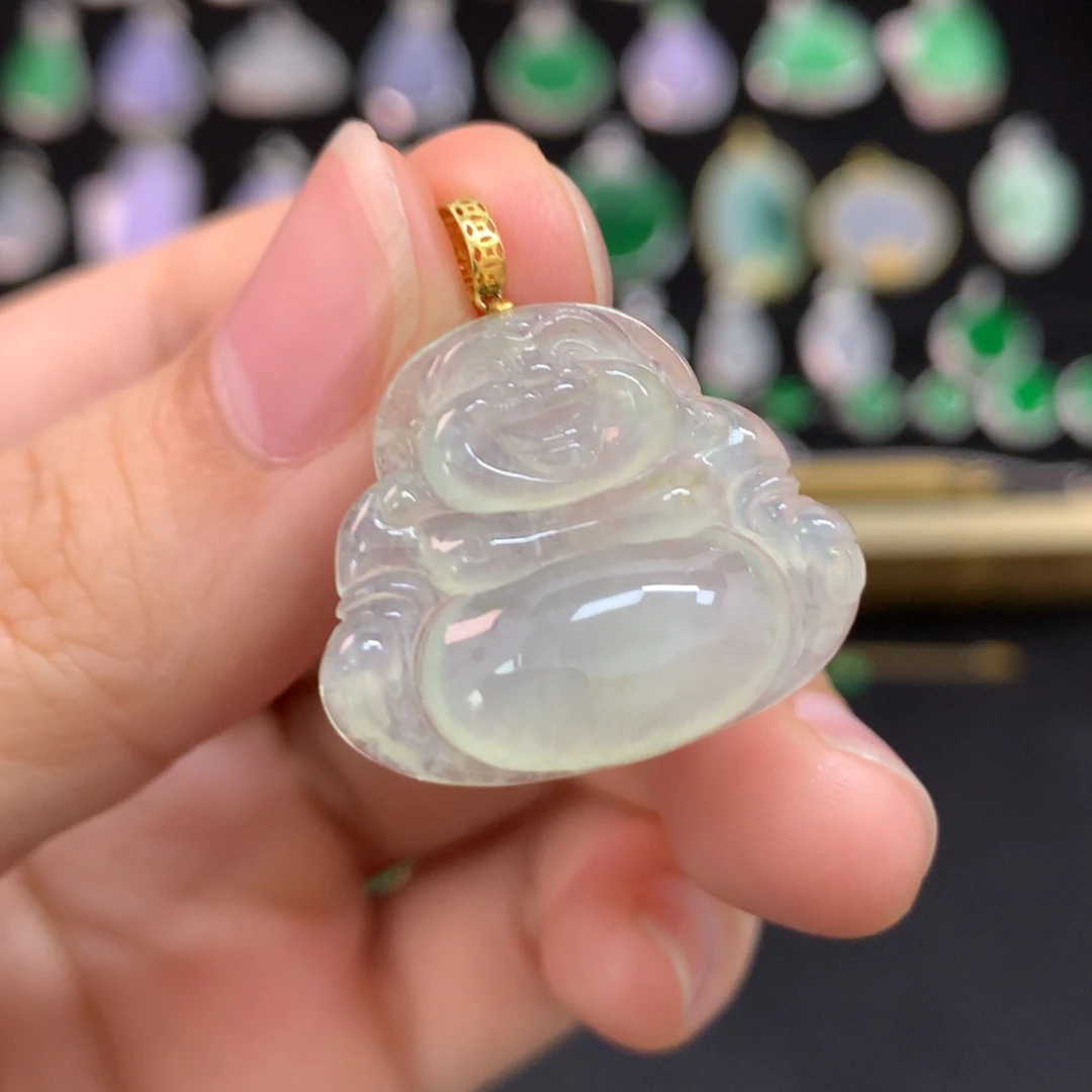 翡翠18K金镶嵌颈饰佛公