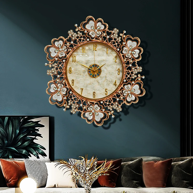 【四叶凝福】轻奢时尚创意家用贝壳挂钟客厅挂墙装饰高档大气石英钟