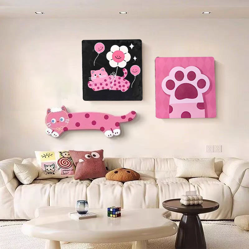 波点卡通趣味客厅装饰画ins多巴胺沙发背景墙挂画壁画三联绿植