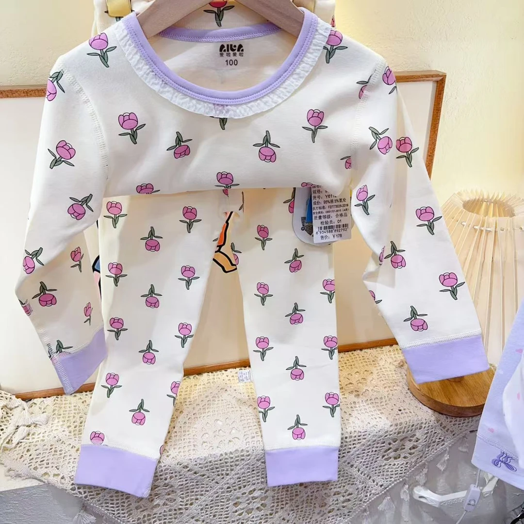 【新疆包邮】100儿童男女童圆领卡通图案家居服套装