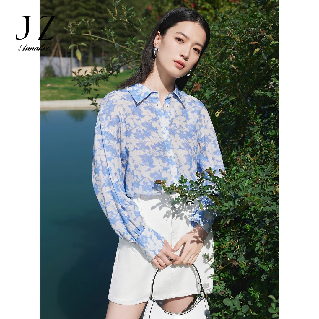 【婷婷专属】玖姿安娜蔻JTDX60101轻熟休闲风晕染镂空长袖衬衫女