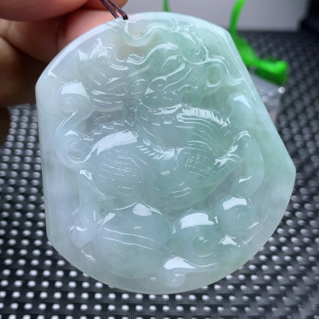 缅甸A货天然玉石糯冰种水翡翠麒麟牌吊坠挂件挂坠