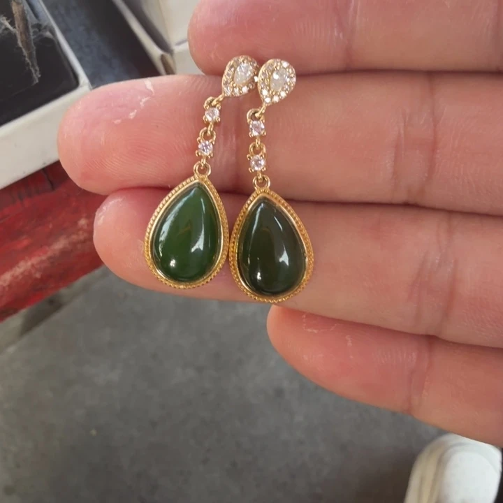 和田玉银S925镶嵌耳饰